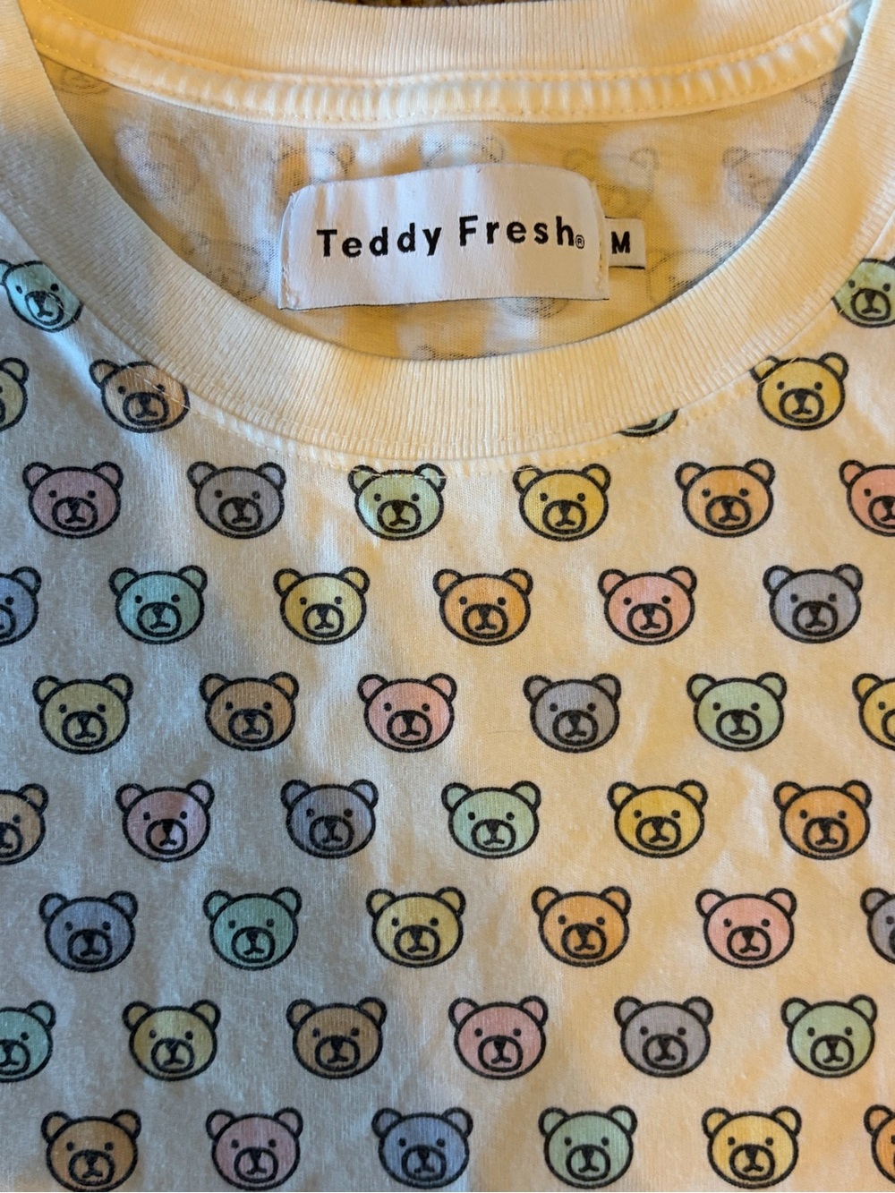 Teddy Fresh Cream Short Sleeve Tee with Pastel Bear Print (unisex) size medium